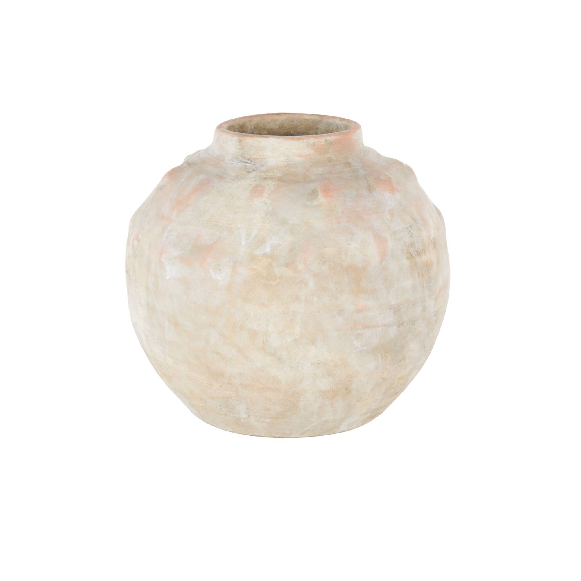 12" Beige & White with Pink Shade Antique Short Wide Ceramic Decorative Vase